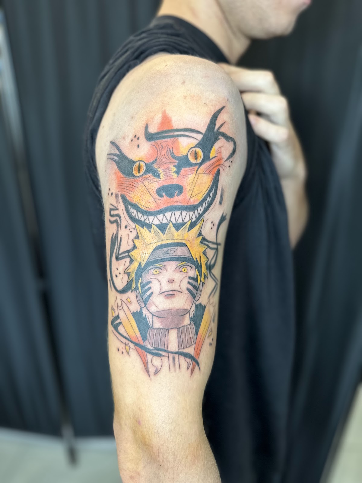 Kolorowy tatuaż anime Naruto Kurama
